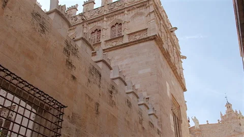 Side view of La Lonja or Silk Exchange gothic facade, Valencia, Spain Video stock 297286861