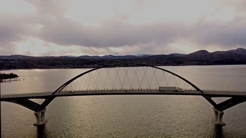 Side View of Lake Champlain Bridge at Sunset Stock Footage 153496436