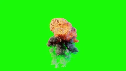Side View of large Scale Explosion with blazing Fireball and Smoke on Stock Footage 254077213