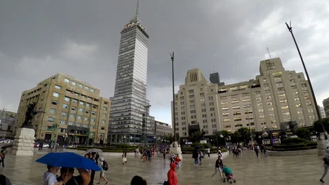 Side view of the Latin American tower of Mexico City on a rainy day. Stock Footage 114283550