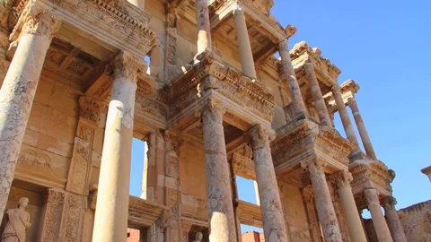 Side View of the Library of Celsus Ephesus, Turkey Video stock 84292140