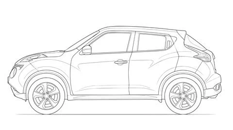 Side view line drawing of a compact crossover SUV vector illustration Stock Illustration