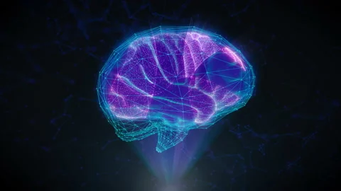Side view looping 3D artificial Intelligence digital brain. AI deep learning Stock Footage 162663703