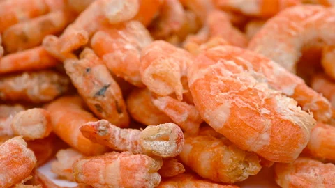 Side view lots of big size shrimps rotating Stock Footage 134508536