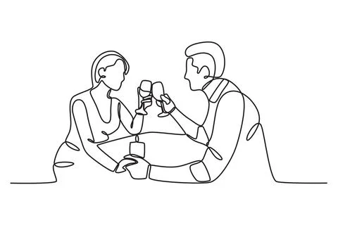 Side view of lovers having dinner Stock Illustration