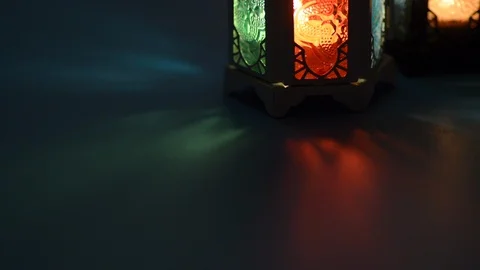 Side view low light static footage of Moroccan lantern. Stock Footage 107591916