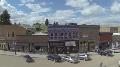 Side view of main street in small town Montana Stock Footage 51365394