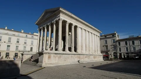 Side view of the Maison Carrèe, Nimes in 4k Stock Footage 96993571
