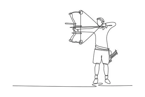 Side view of male archer aims his compound bow and arrow Stock Illustration