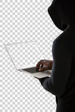 Side view of male hacker using laptop Stock Photos