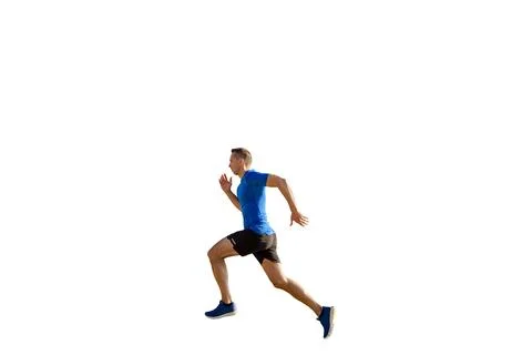 Side view male runner running isolated on white background Stock Photos