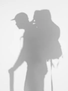 Side view of man with backpacker, silhouette Illustrazione stock