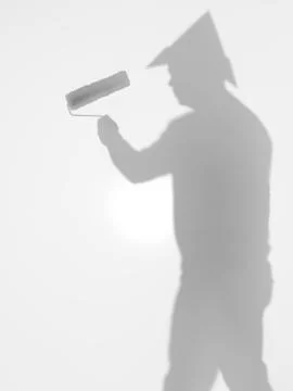 Side view of man with paint roller, silhouette Illustrazione stock
