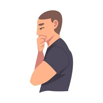 Side View of Man Thinking or Solving Problem, Portrait of Thoughtful Male Person 스톡 일러스트