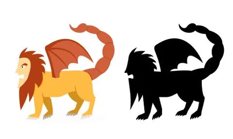 Side view, Manticore in flat and silhouette vector Stock Illustration