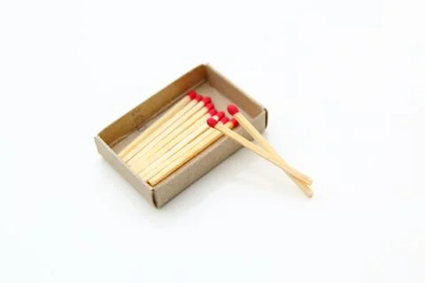 Side view matchbox with a match sticks out Foto stock