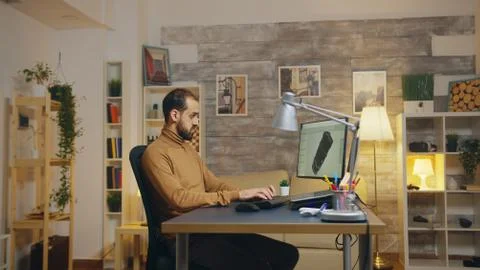 Side view of mechanical engineer working on a turbine project Stock Photos