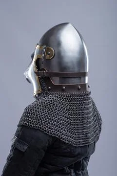 Side View of a Medieval Bascinet Helmet with Hounskull Visor Stock Photos