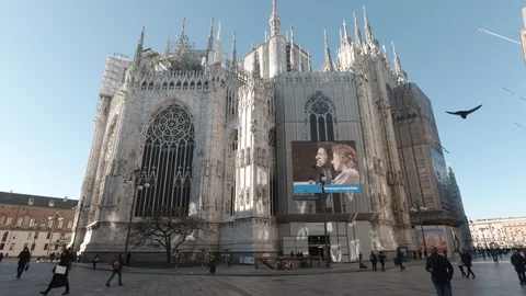 Side view of Milan Cathedral (Duomo Di Milano)  Stock Footage 127329140