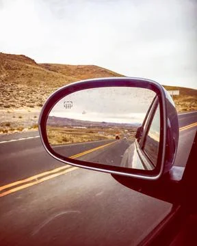 Side View Mirror Road Trip America Nevada Desert Stock Photos
