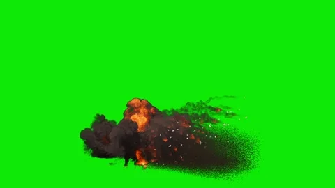 Side view of Missile Strike with floor debris and dust from the ground on green Vídeos de archivo 332651215