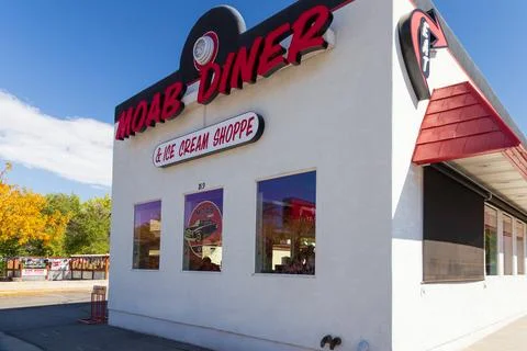 Side view of Moab Diner &amp; Ice Cream Shoppe Stock Photos