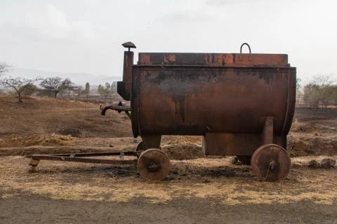 Side view of a mobile tar or bitumen melting furnace used in road constructio Stock Photos