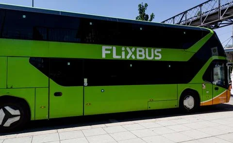 Side view of a modern flixbus Stock Photos