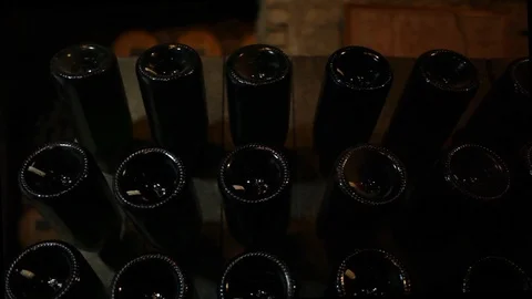 Side View Of Modern Wine Cellar and wine barrel Stock Footage 92308296