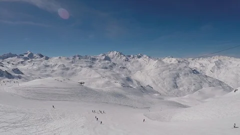 Side View Of The Mountains When Driving On A Ski Slope On A Sunny Day In Winter Stock Footage 94263196