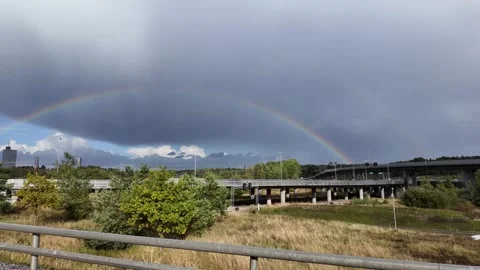 Side View from a Moving Car across Ramps and Bridge Rails Stock Footage 347683321