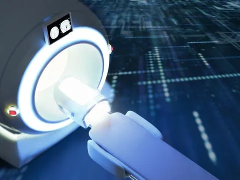 Side view of MRI SCANNER - Magnetic resonance imaging  device in Hospital 3.. Stock Illustration