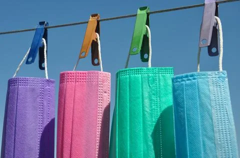 Side view of multi colored surgical face mask (Disposable mask) Stock Photos