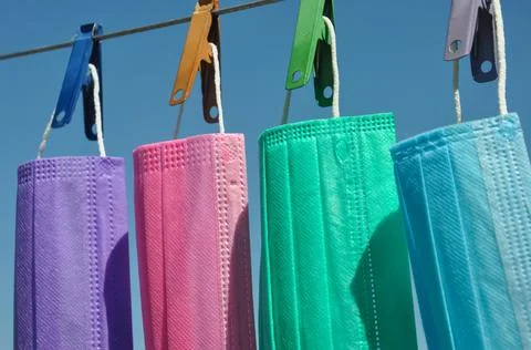 Side view of multi colored surgical face mask (Disposable mask) Stock Photos