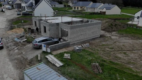 Side view of newly constructed house. brand new properties that have never been Stock Footage 126456886