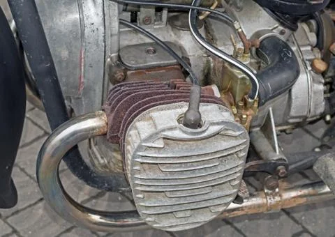 Side view of old motorcycle engine Stock Photos