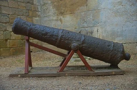 Side view on old naval antique cannon Foto stock