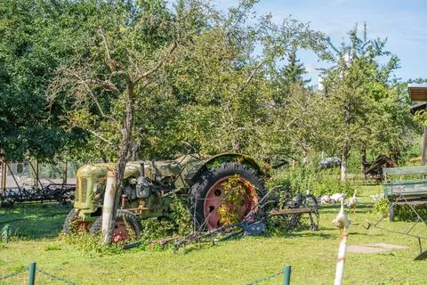 Side View of Old Tractor. Stock Photos