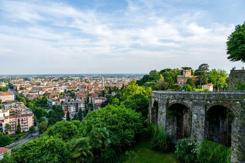 A side view of the old wall in Bergamo Stock Photos