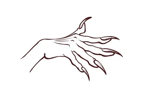 Side view of open witch hand with long sharp nails Stock Illustration