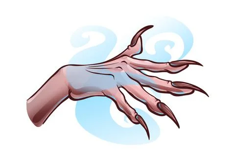 Side view of open witch hand with long sharp nails Stock Illustration