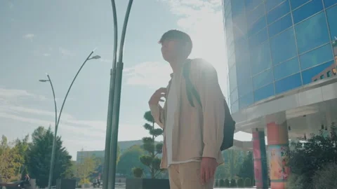 Side view Outdoor Classroom Korean Student Portrait Stock Footage 252540066