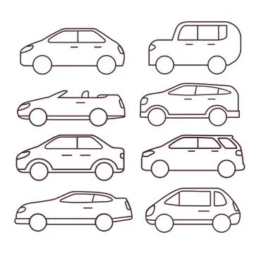 Side view outline car isolated on white background.Line icon vehicle vector. Stock Illustration