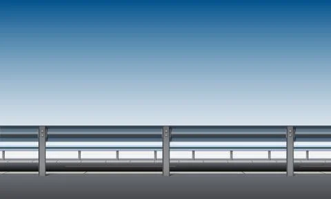 Side view of the overpass, bridge, road with a crash barrier, roadside, vector Stock Illustration