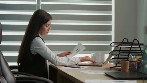 Side view of overworking business owner in formal clothing in office. Stock Footage 295810869