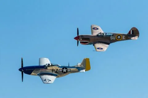 Side view of the p-40 and the famous p-51 mustang Stock Photos