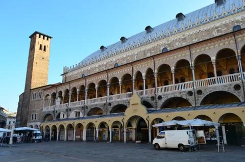 Side View of Palazzo Della Ragione from Piazza Delle Erbe in Padua, Italy Stock Photos