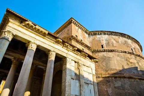 Side view on Pantheon brick construction, Rome Italy Фото