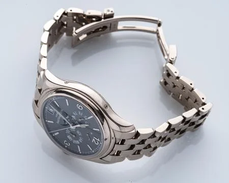 Side view of Patek Philippe watch. Self-winding watch, 18kt white gold case.. 写真素材