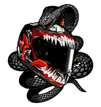 Side view pattern helmet wrapped around a snake Stock Illustration
